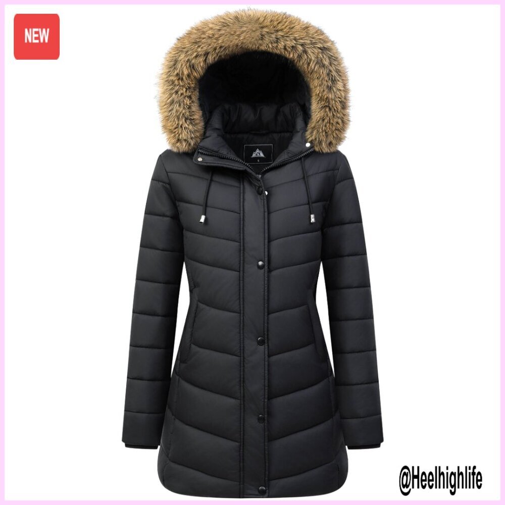 Women's Long Winter Puffer Coat Fleece Lined Waterproof Detachable Hood Parka